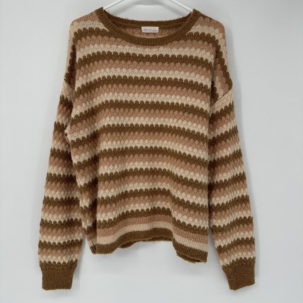 Rylee + Cru Womens SMALL Brown Striped Alpaca Wool Blend Open Knit Sweater
